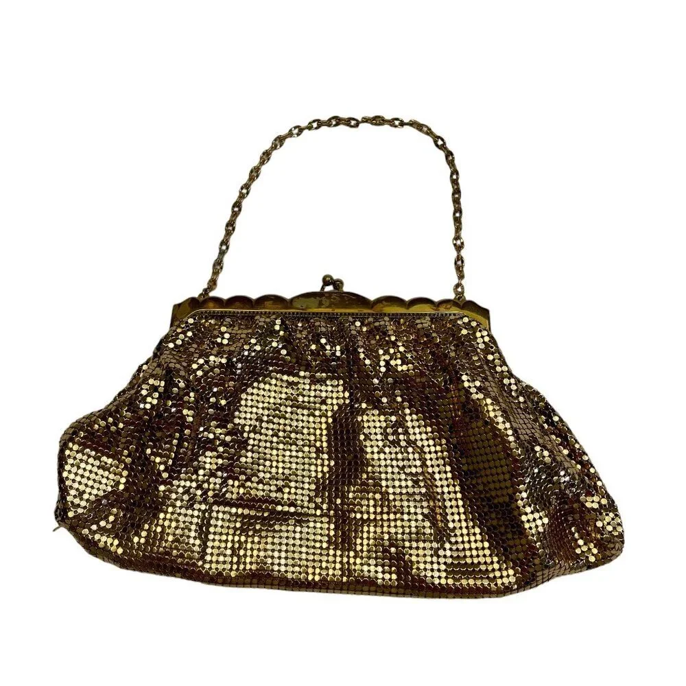 Vintage 10 Inch Whiting & Davis Co Gold Tone Metal Mesh Evening Clutch Purse Bag - Picture 2 of 8